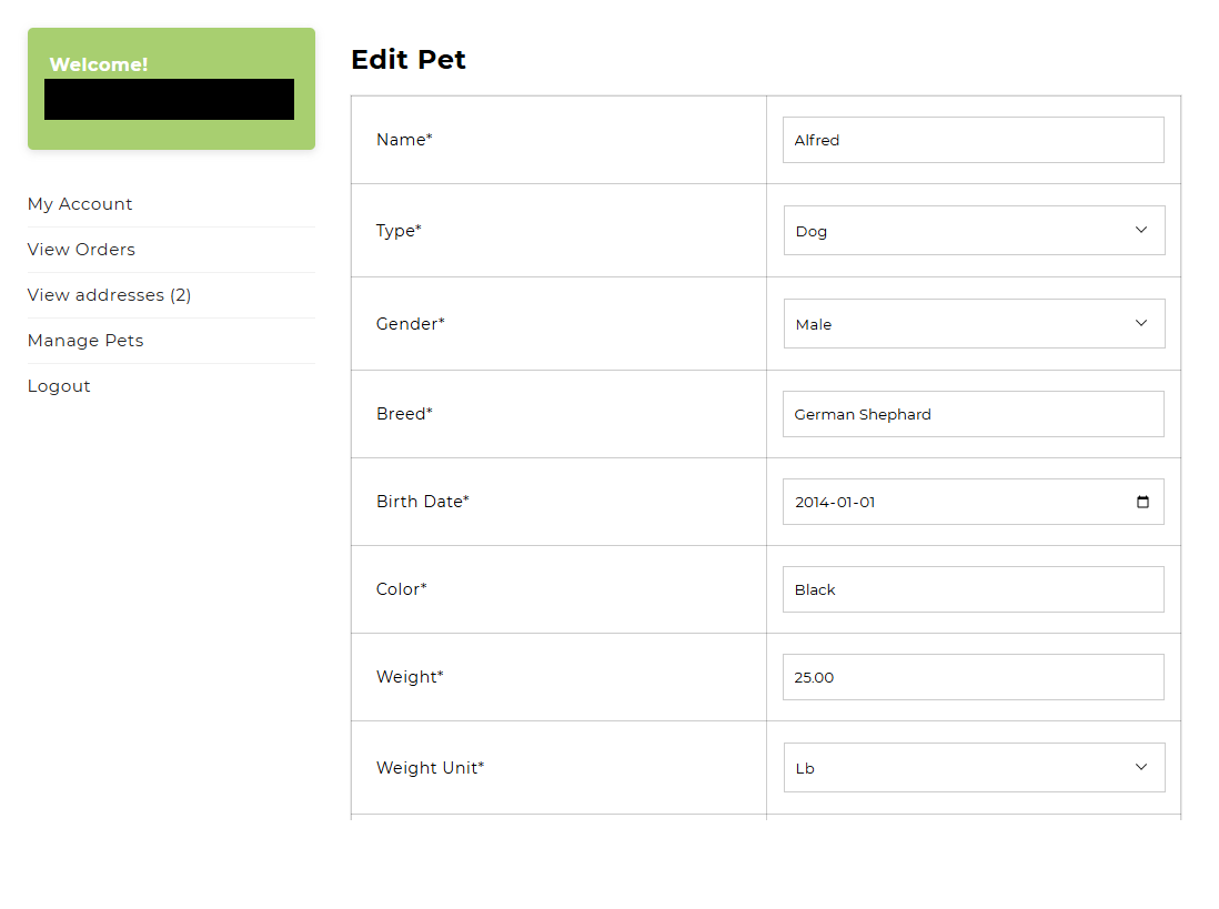 pet ecommerce business admin panel orders view