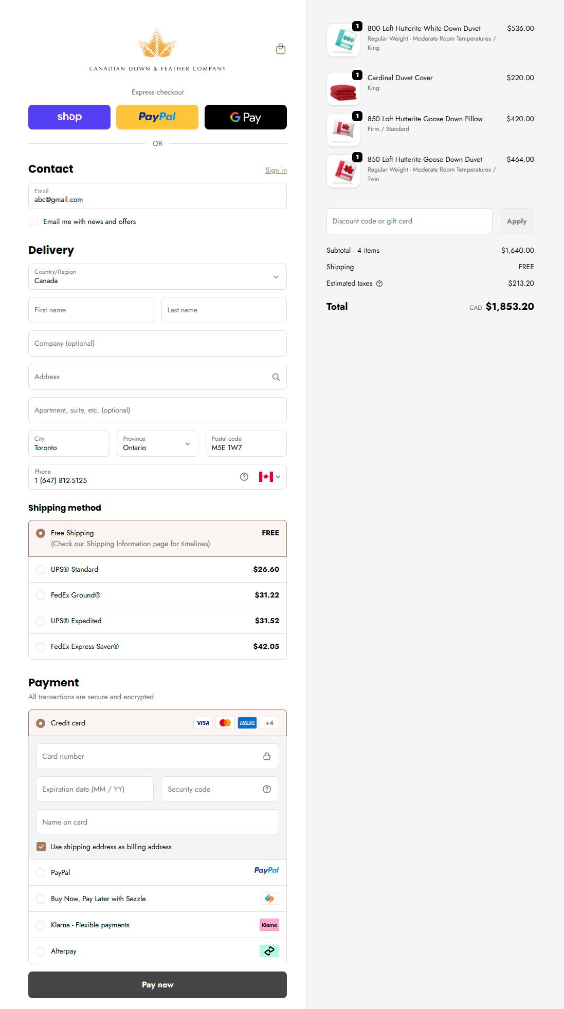 payment page