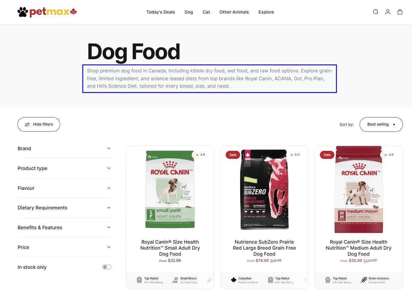 Example of SEO optimized content on a Shopify collection page
