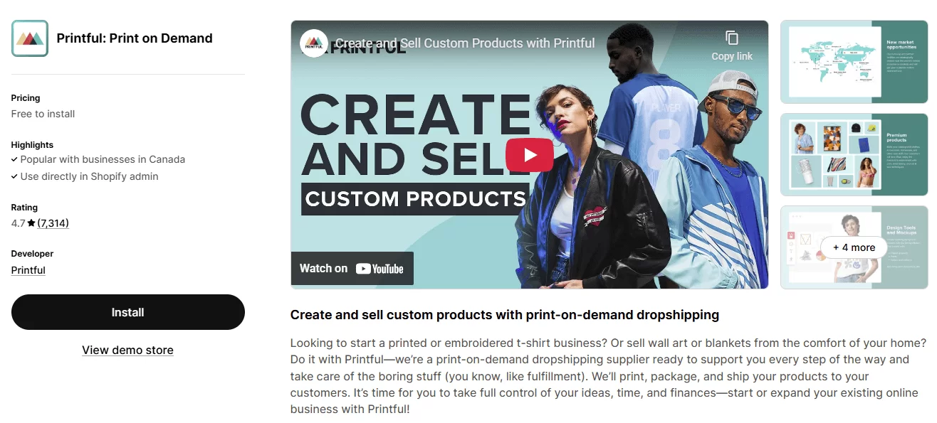 An example of a Print on demand app for Shopify