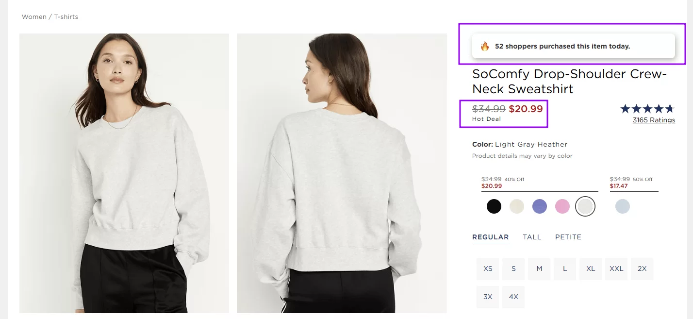 An example of a product page with offers