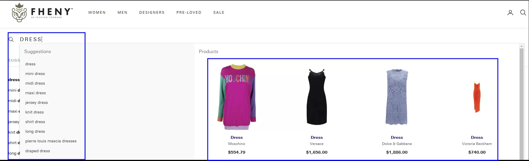 An example of a prominent search bar with predictive search results