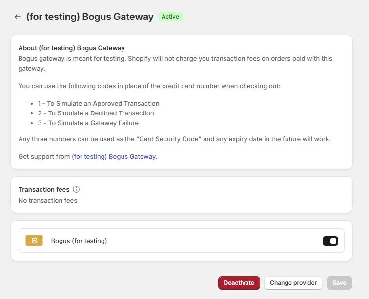 Shopify’s Payment Gateway Settings Interface