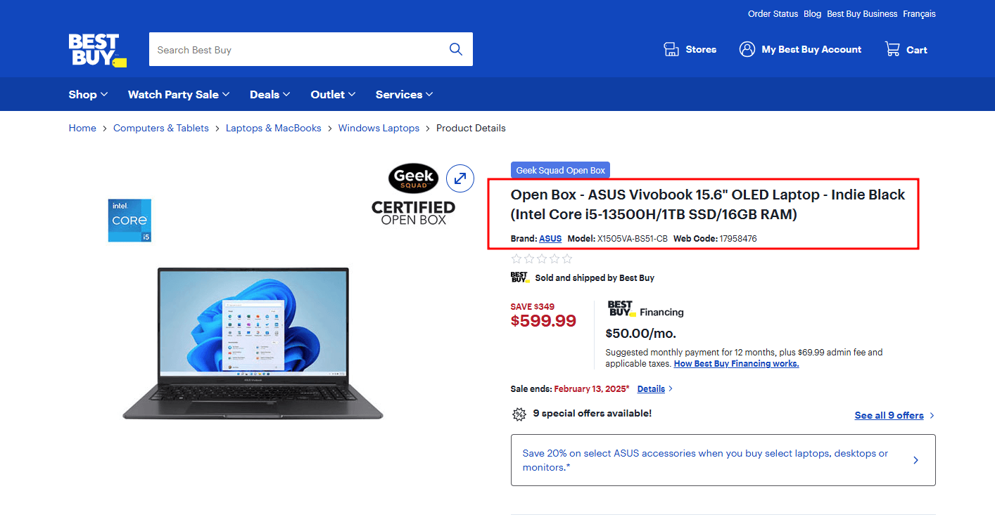 an example of a website with a descriptive and keyword-rich product title