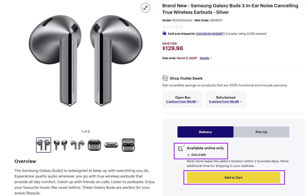 an example of an ecommerce website with effective CTAs