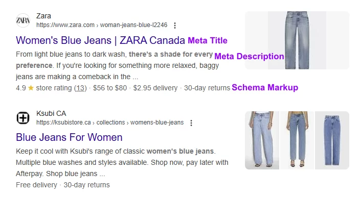 an example of optimized product page meta data