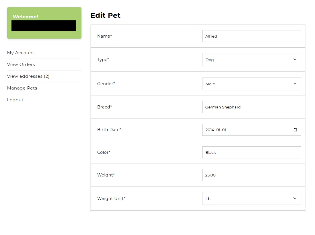 pet ecommerce business admin panel orders view