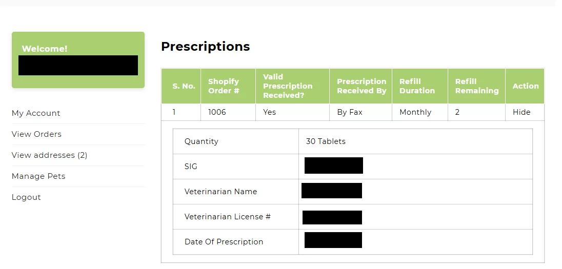 pet ecommerce business admin panel orders view