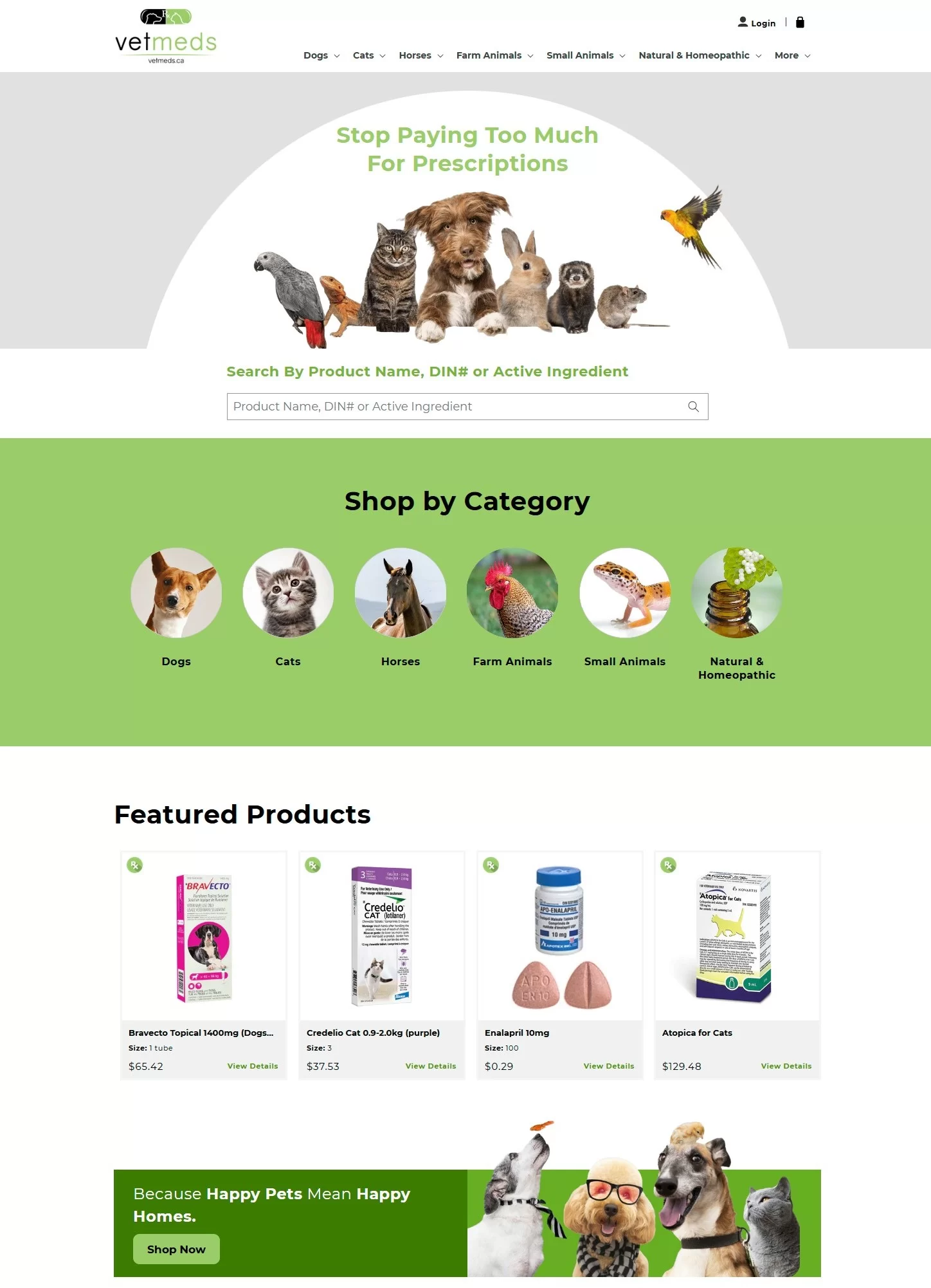 Homepage of a custom Shopify Pet Pharmacy Store showcasing veterinary medicine products, user-friendly navigation, and prescription ordering features