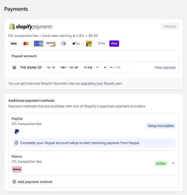 Shopify Payment Gateway Settings Interface