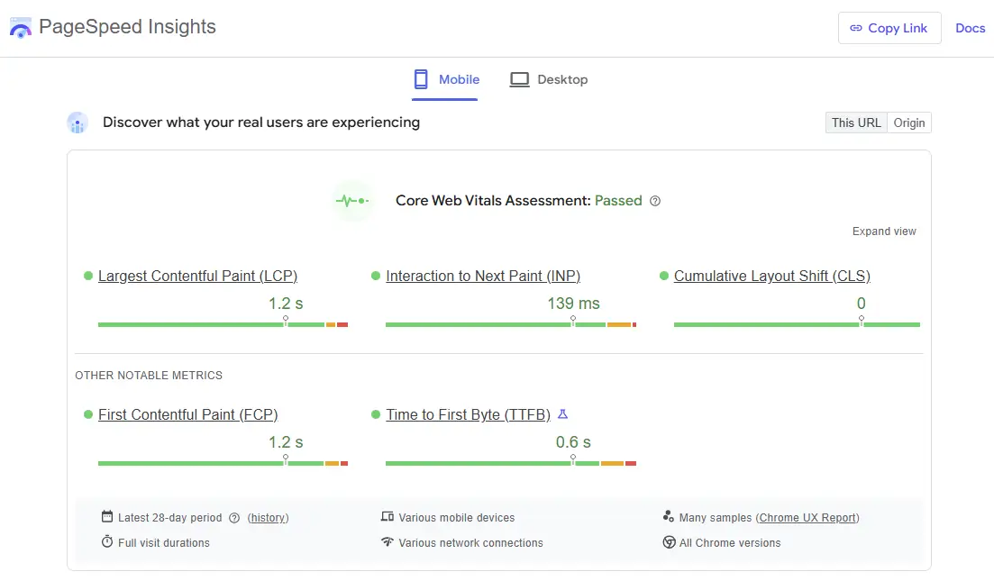 Core Web Vitals passed after Shopify migration — LCP 1.2s INP 139ms, up from 4.5s and 1500ms on X-Cart