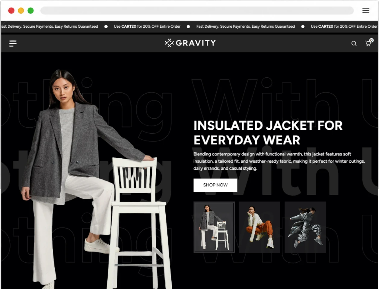 Gravity Shopify fashion theme demo with immersive homepage layout
