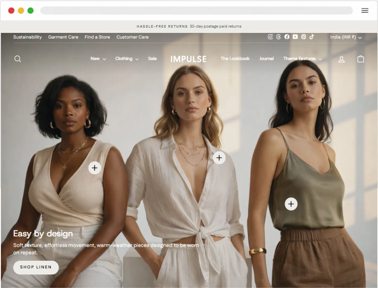 Impulse Shopify fashion theme demo storefront homepage and product grid