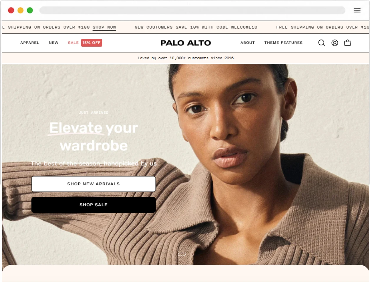 Palo Alto Shopify fashion theme demo storefront homepage