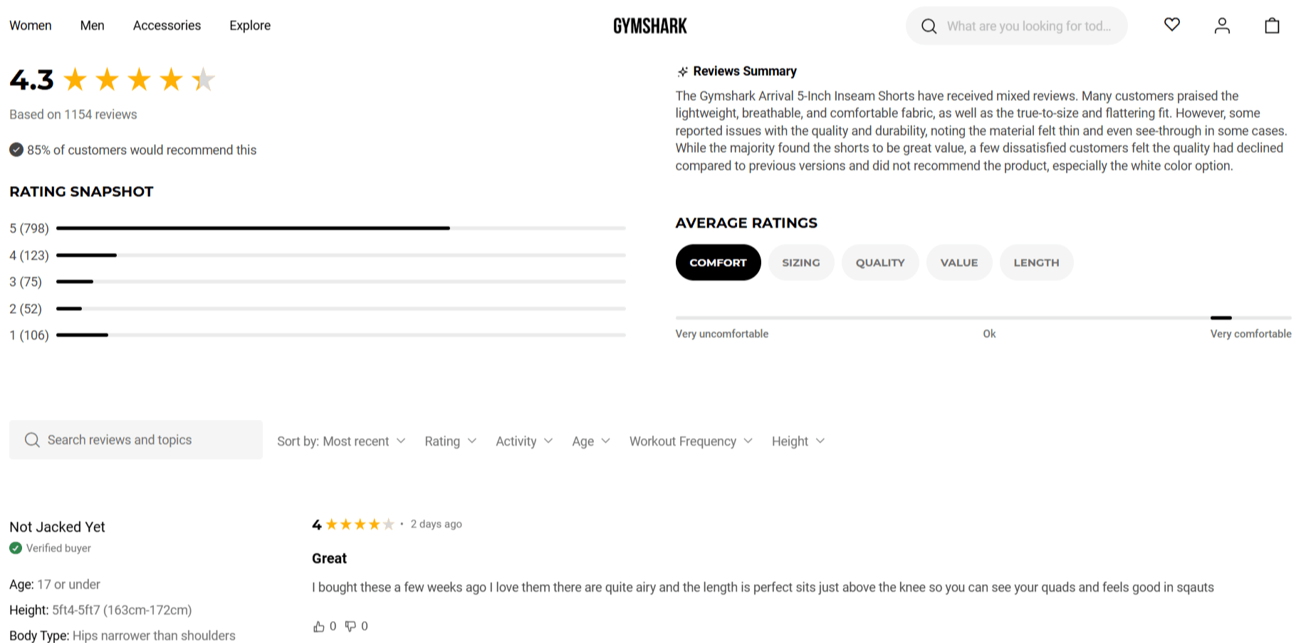 Structured Shopify review section with star ratings, review summaries, customer reviews, and filtering tools that improve trust, reduce purchase hesitation, and increase product page conversions.