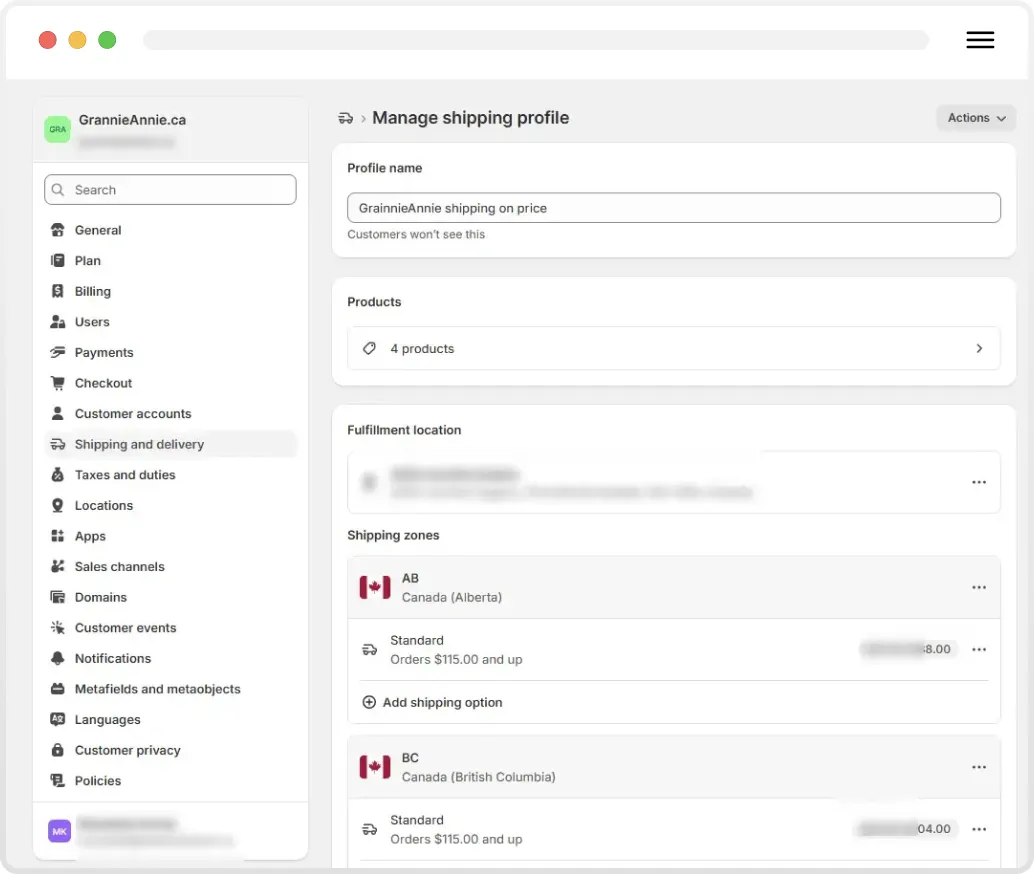 Custom shipping rates