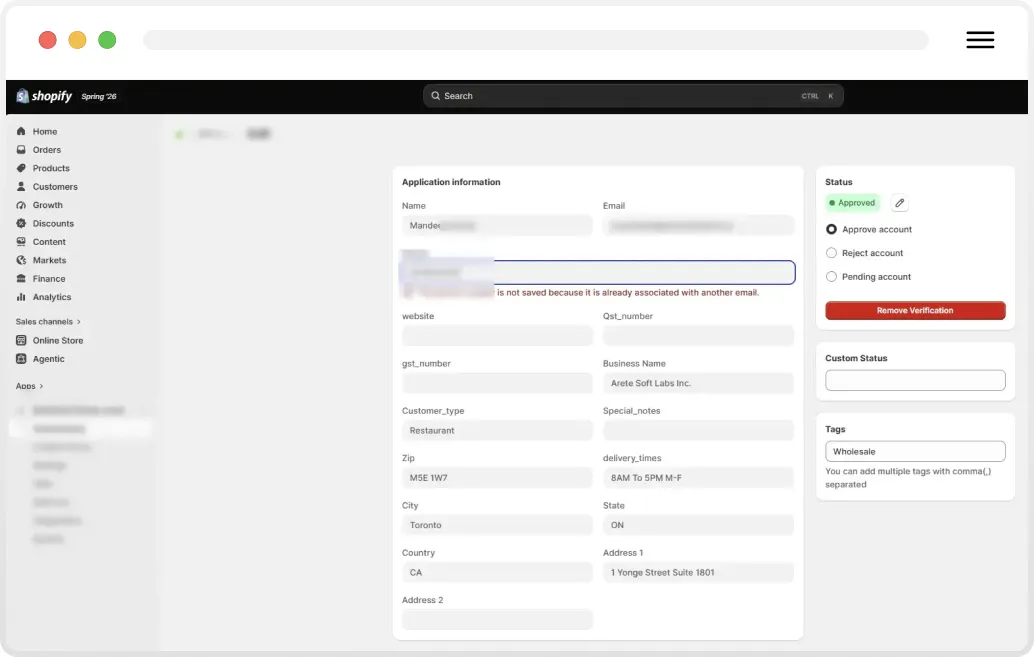 The admin approval view